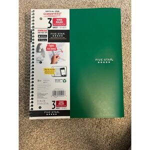 Five Star 3 Subject Wide Ruled Notebook 150 Sheets Green Spiral Bound